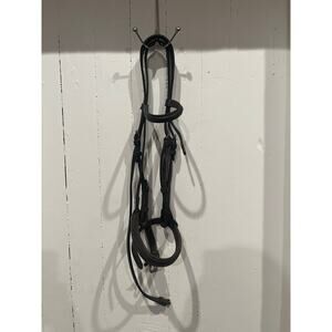 Plymouth® Wide Noseband Hunter Bridle - Pony, Chocolate w/ White Fancy Stitching